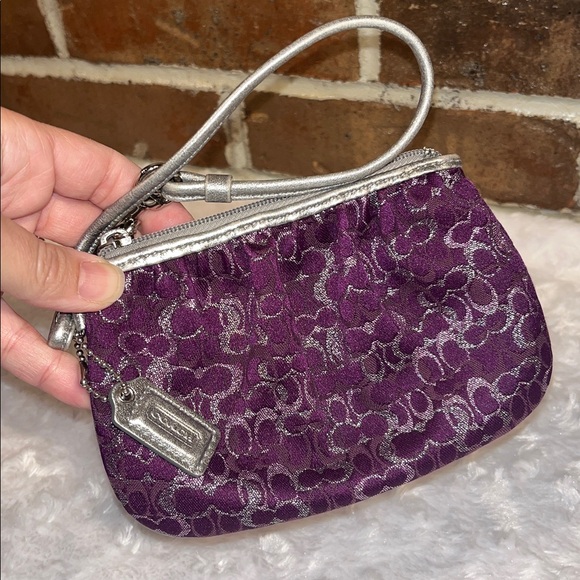 Coach Lurex Optic C Purple & Metallic Silver Wristlet - Picture 1 of 7